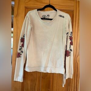 Affliction Live Fast Womens Sz Small Rose Sweatshirt Lace up Casual Wear Shirt